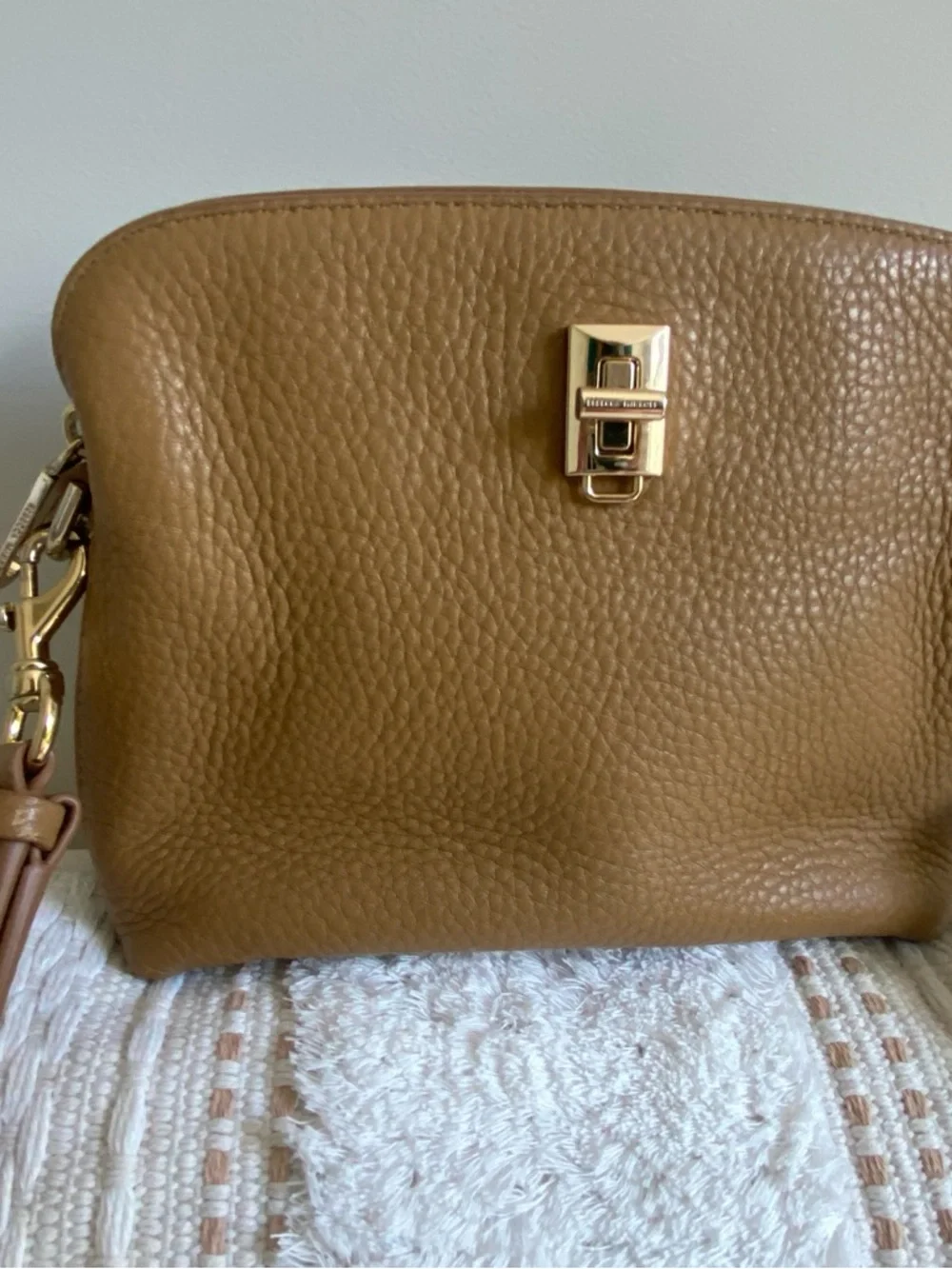 Rebecca Minkoff Darren Zip Top Two Way Women's Tan Pebble Leather Bag